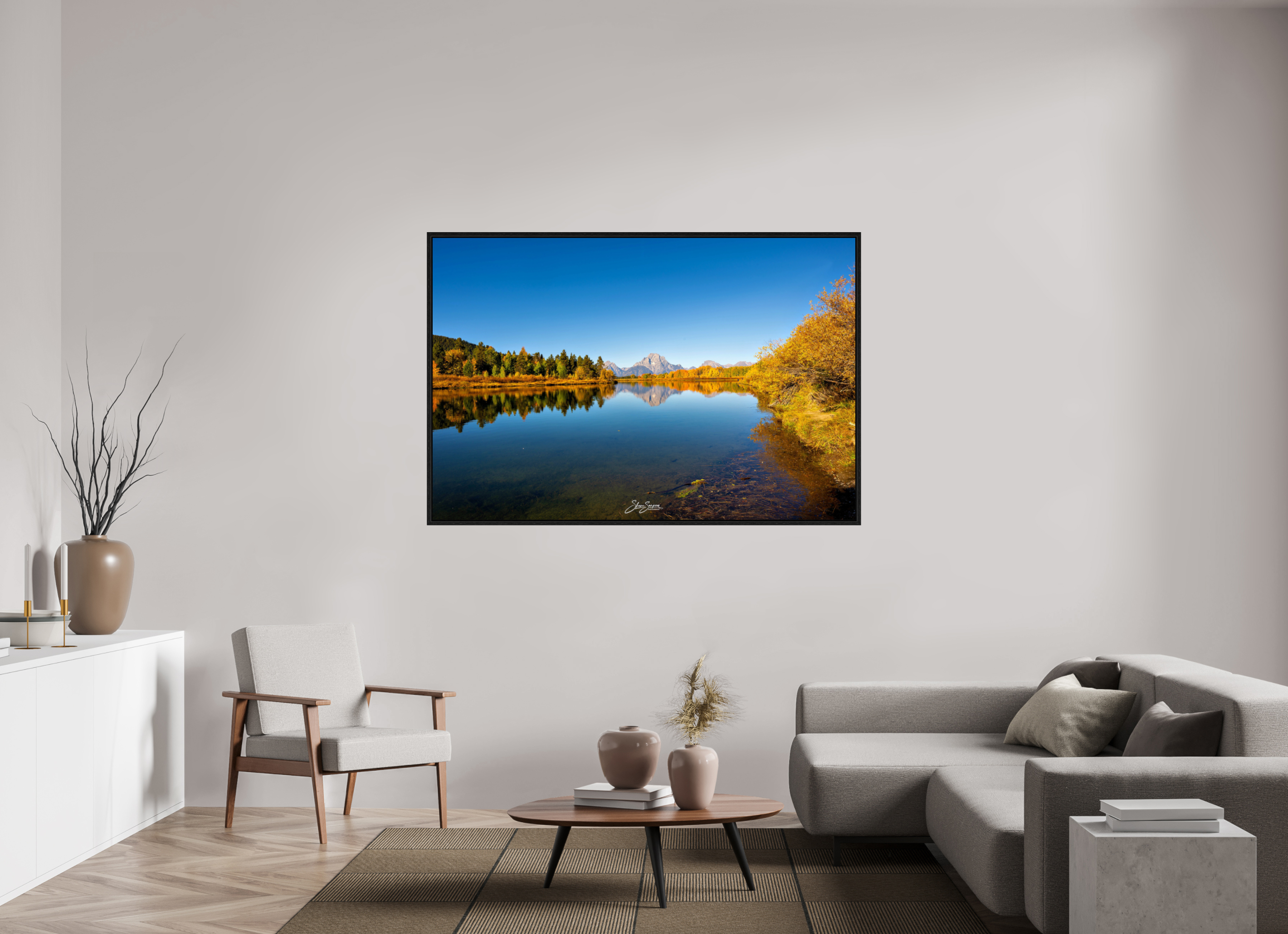 66 x 44″, Floater Frame Tetons in autumn