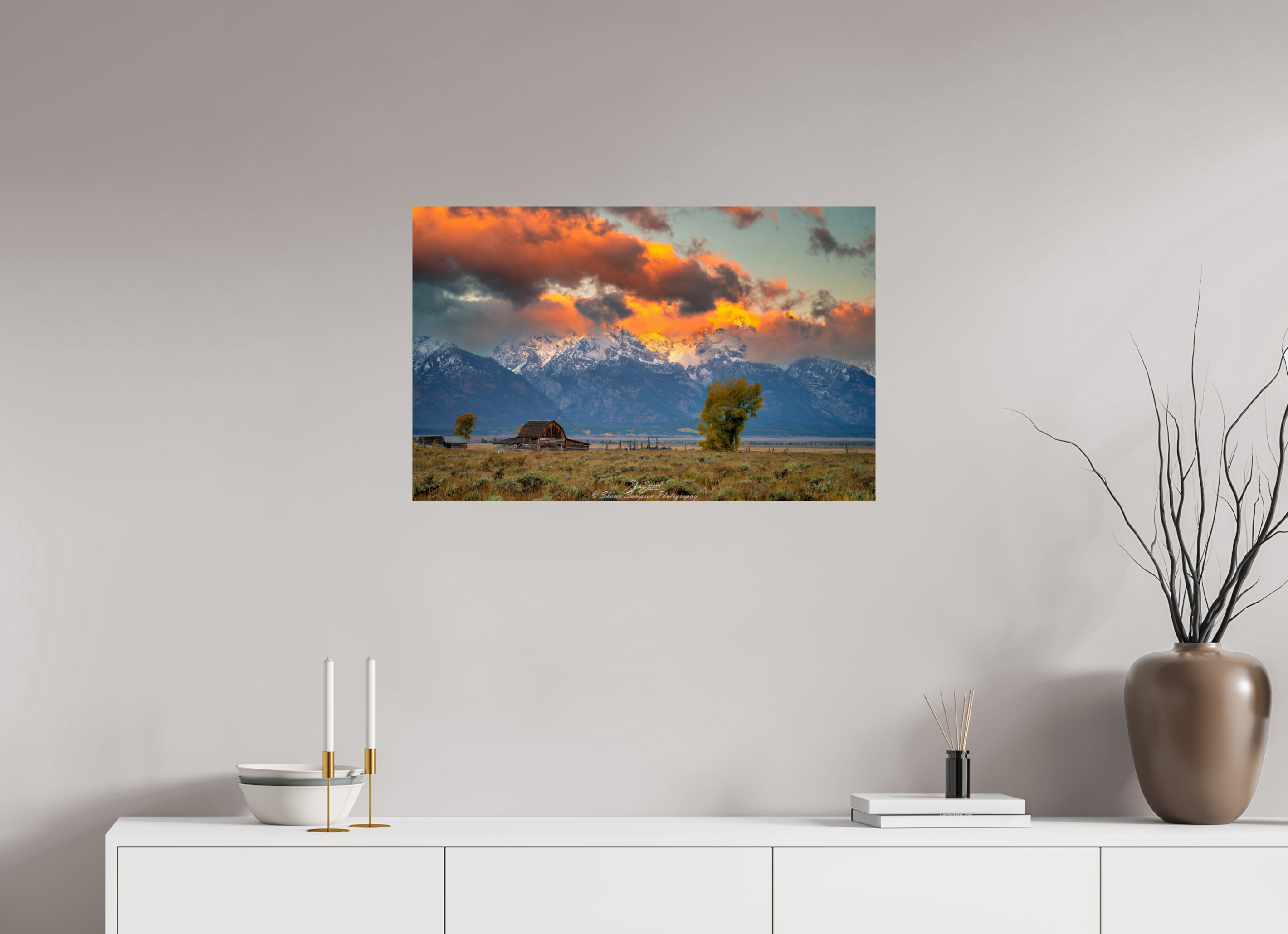 31.4 x 20″, Photo Print On Fuji Crystal DP II Tetons on Fire