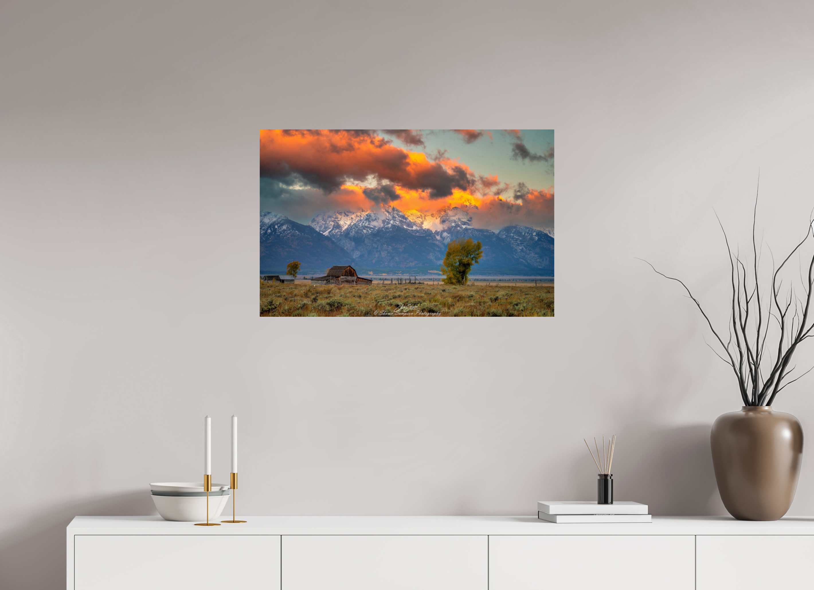 31.4 x 20″, Metal Tetons on Fire