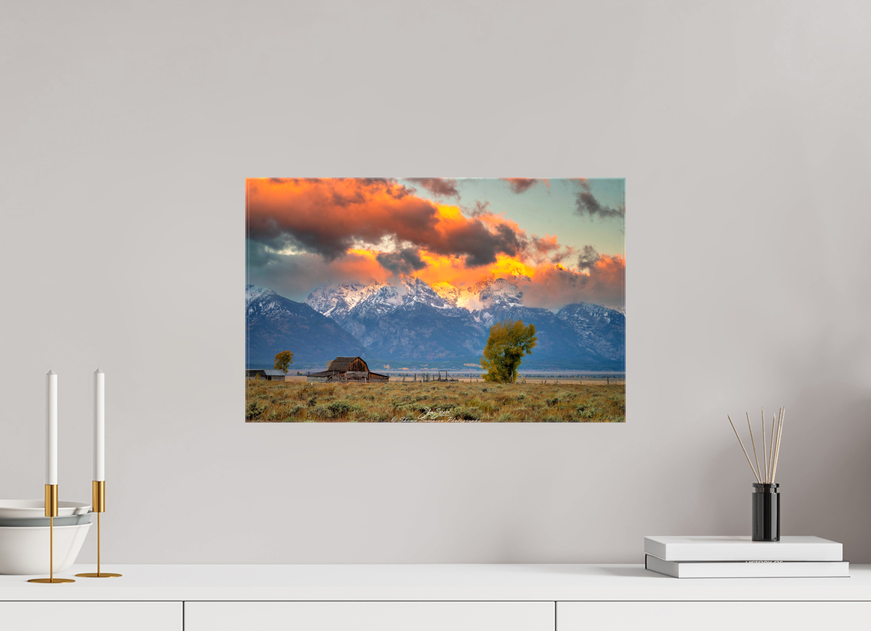 18.9 x 12″, Canvas Tetons on Fire