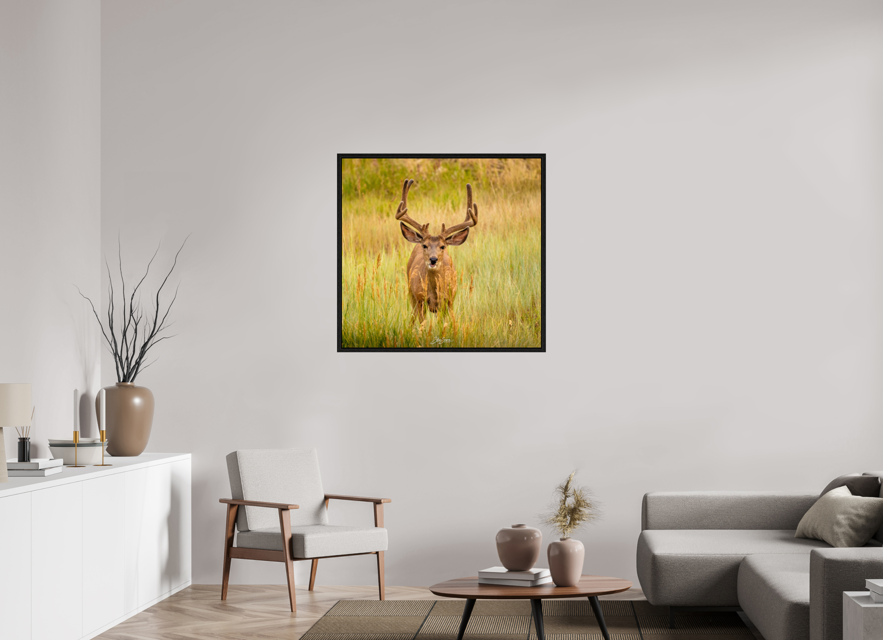 36.9 x 35″, Floater Frame Deer