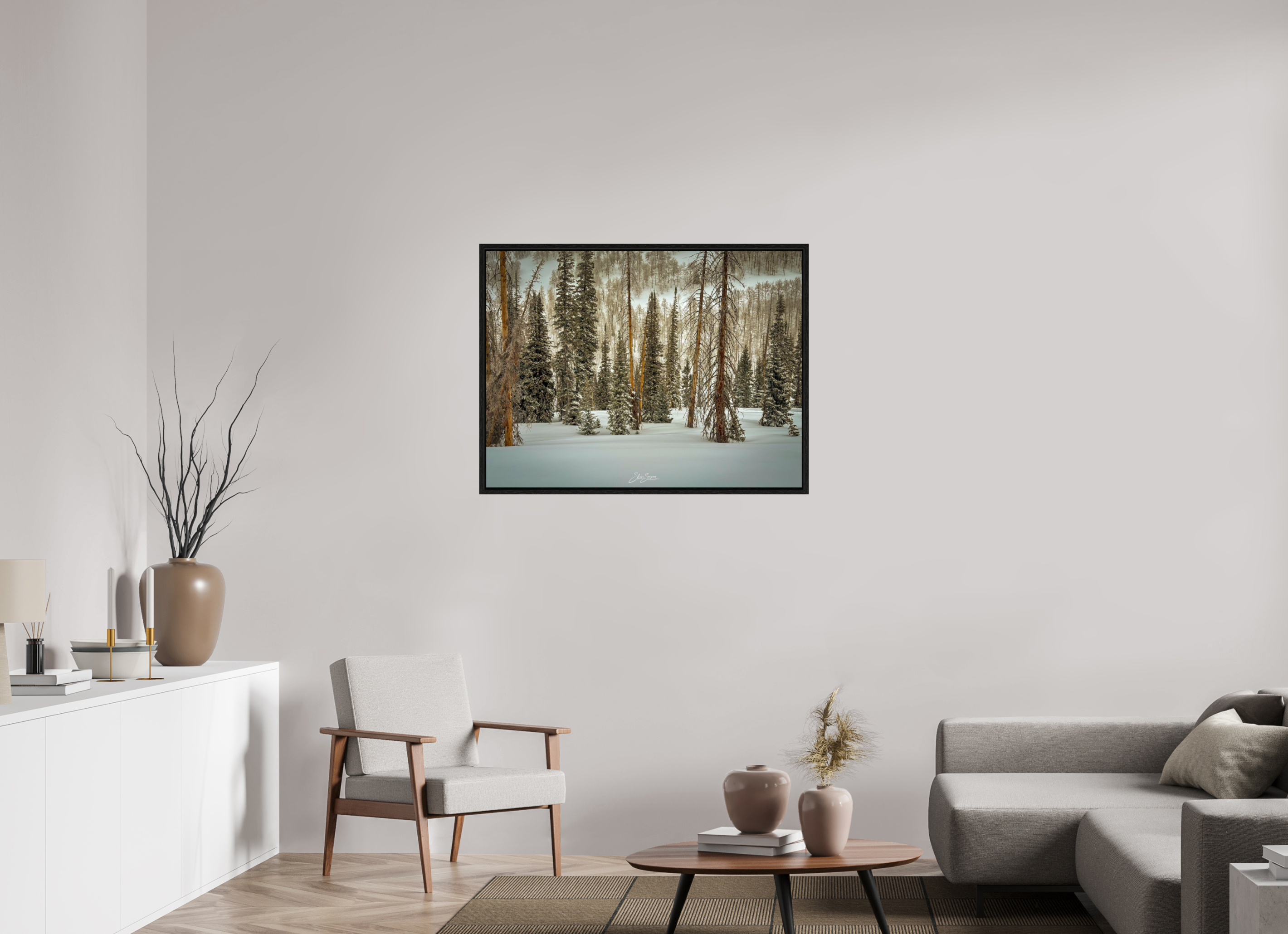40 x 30″, Floater Frame Winter in the pine