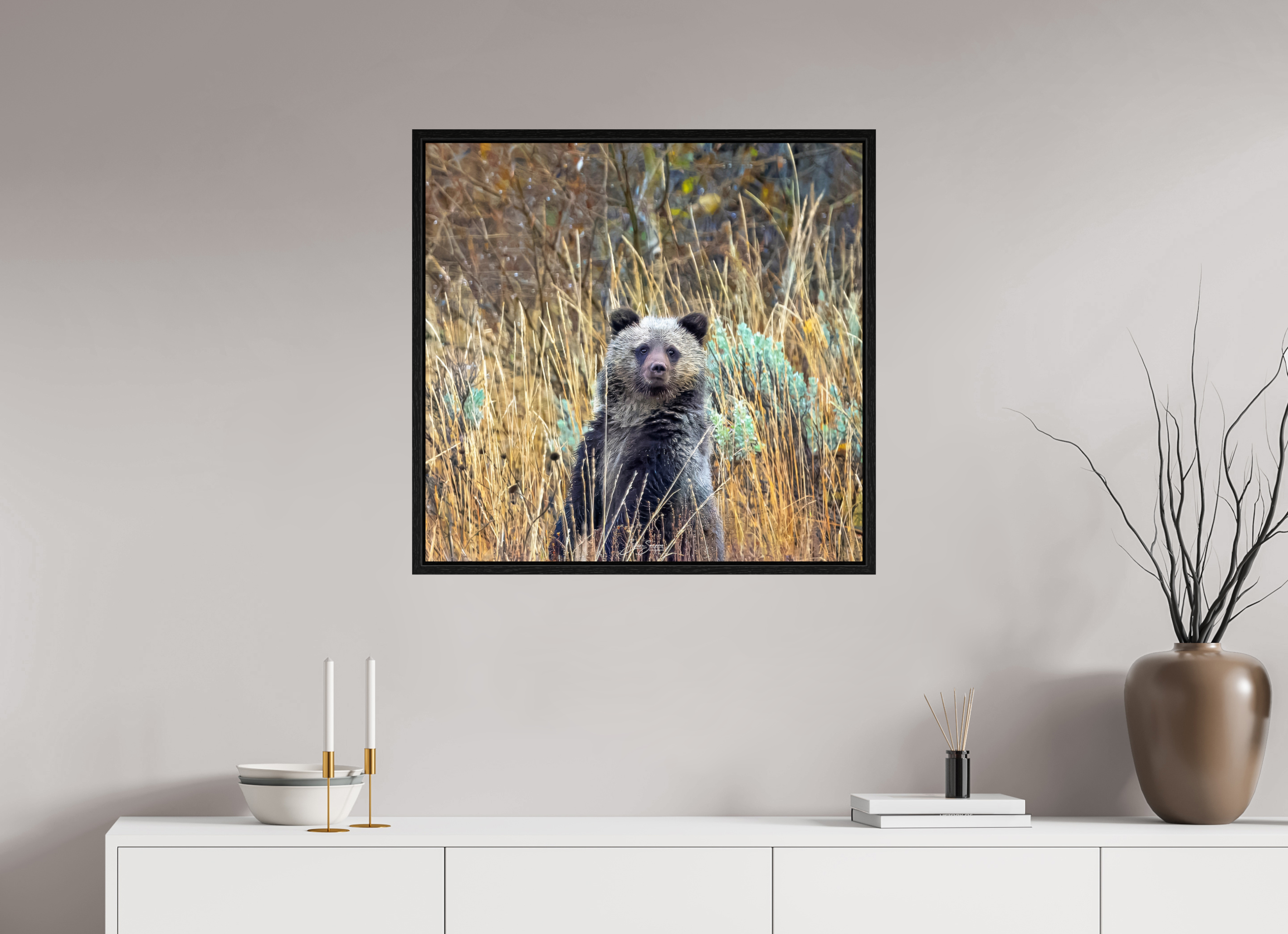 29.2 x 28″, Floater Frame Cube looking for mom