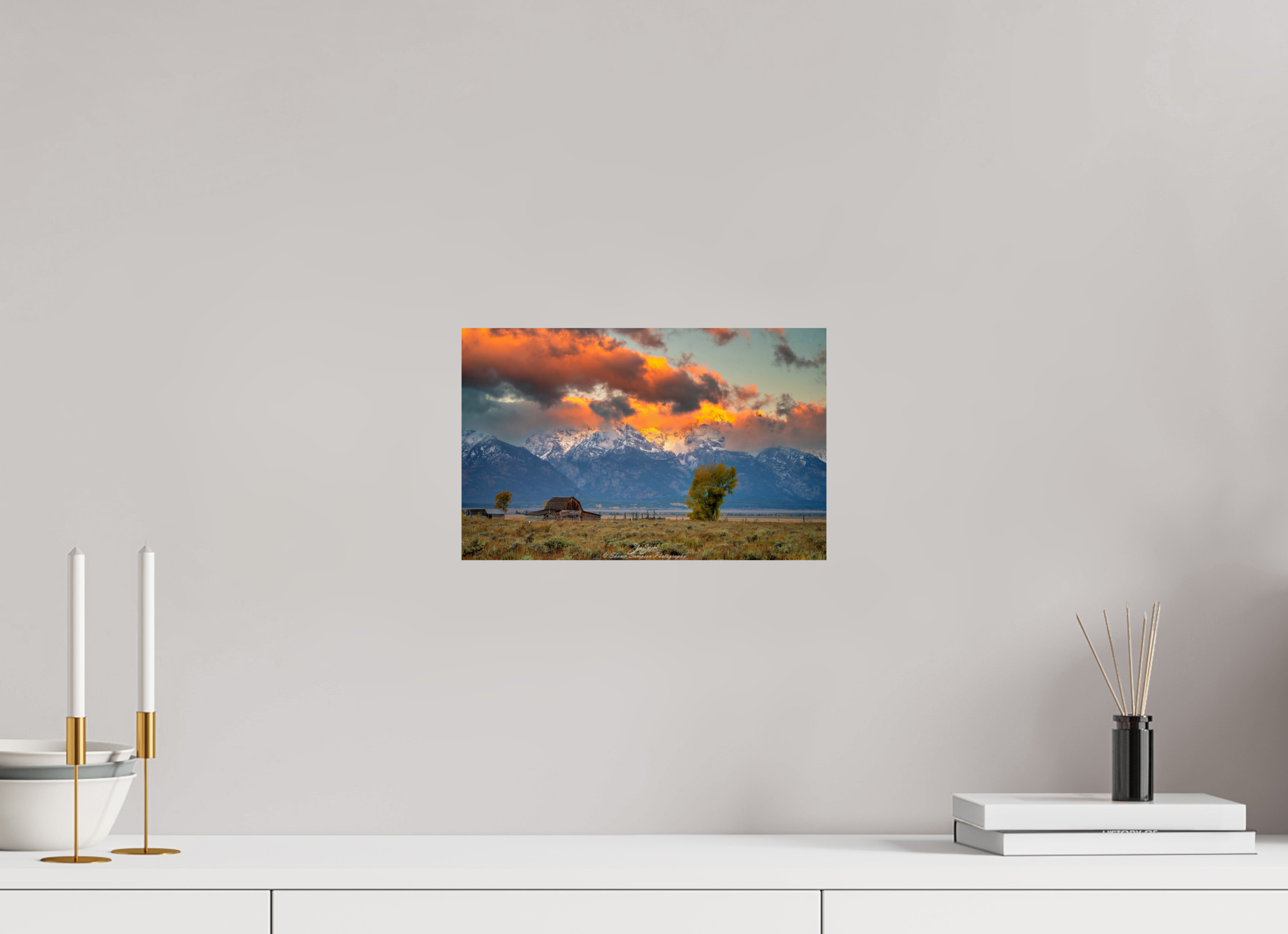12.6 x 8″, Metal Tetons on Fire
