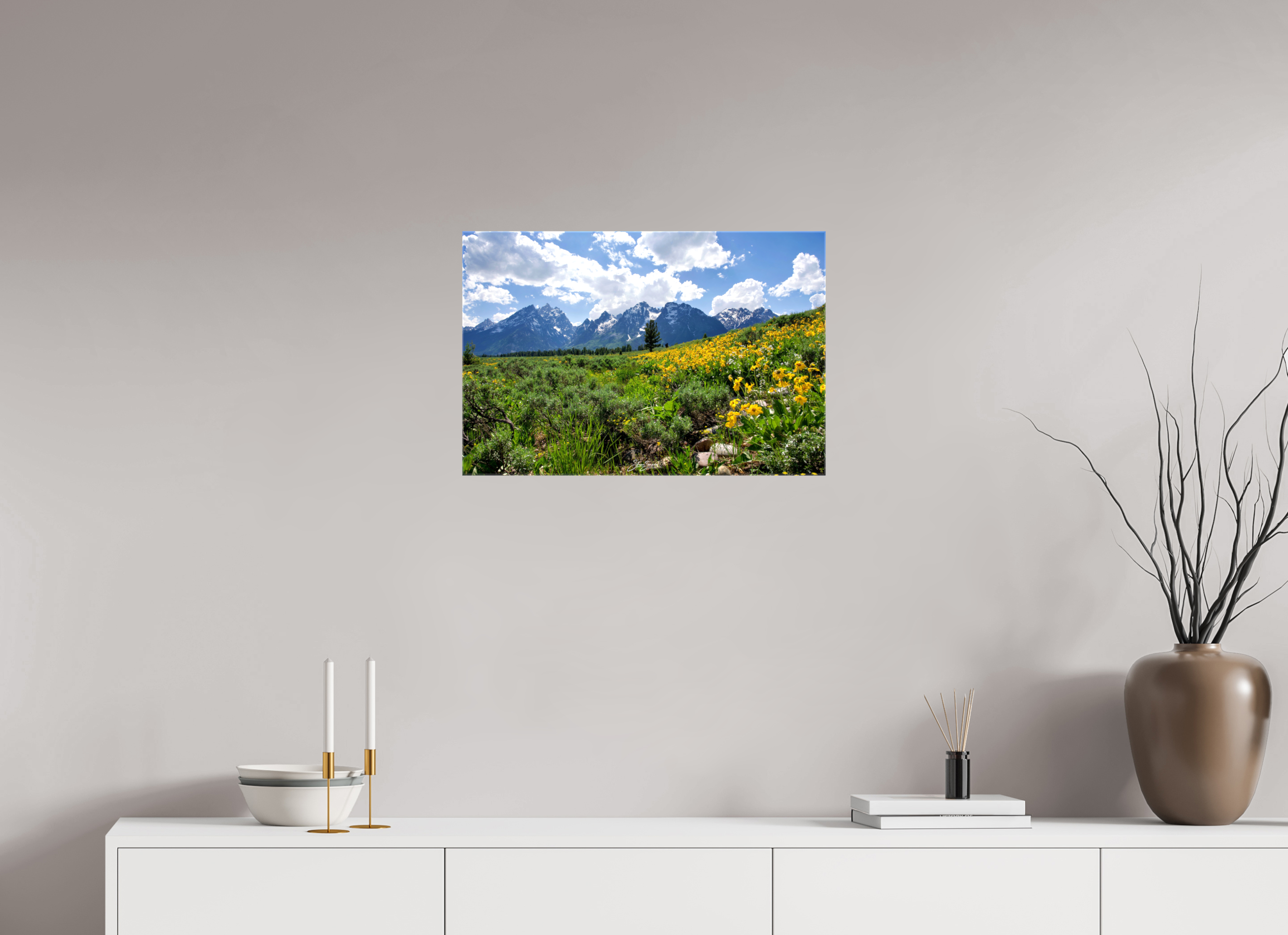 24 x 16″, Canvas Tetons in sunflowers