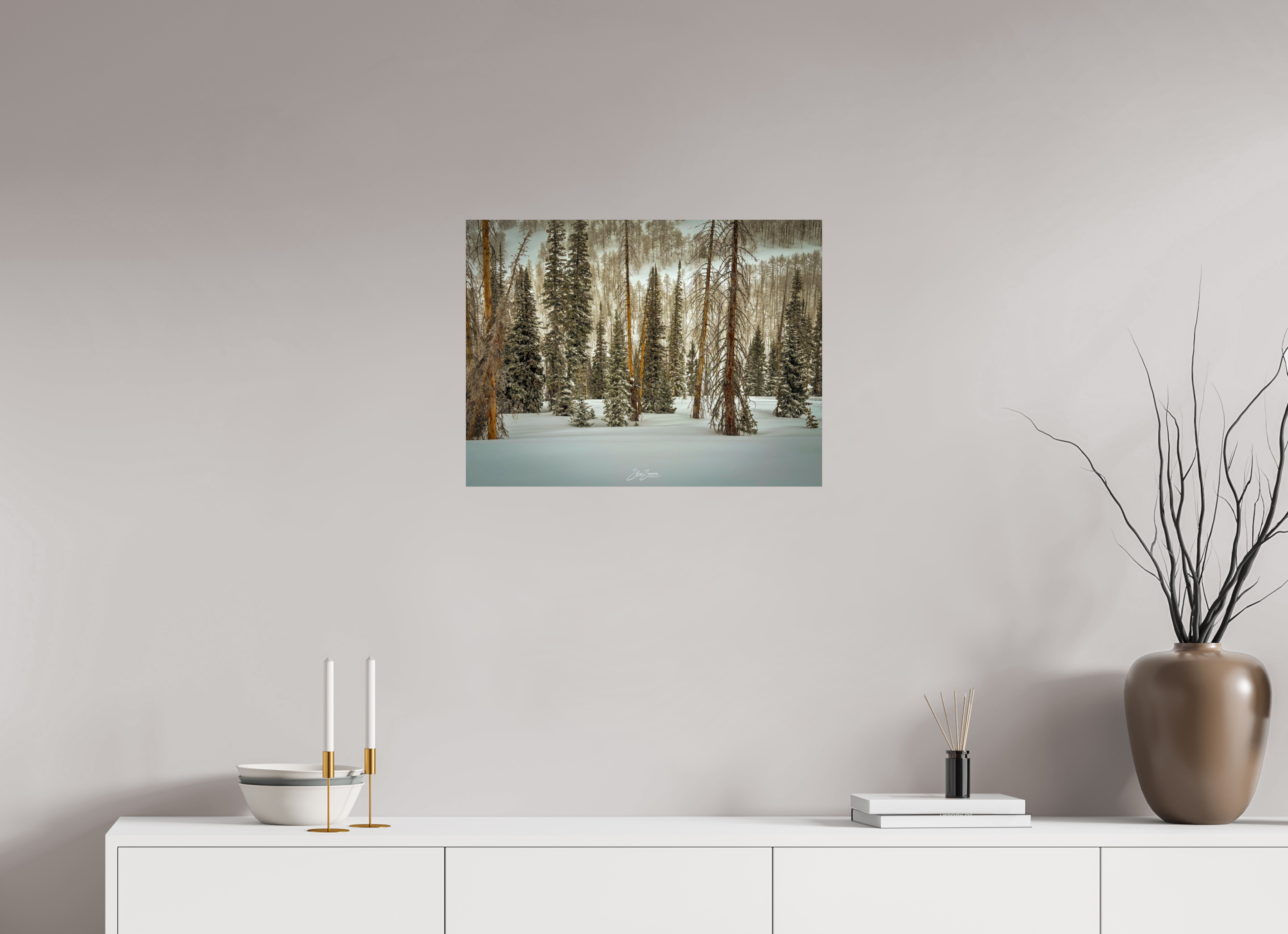 24 x 18″, Metal Winter in the pine