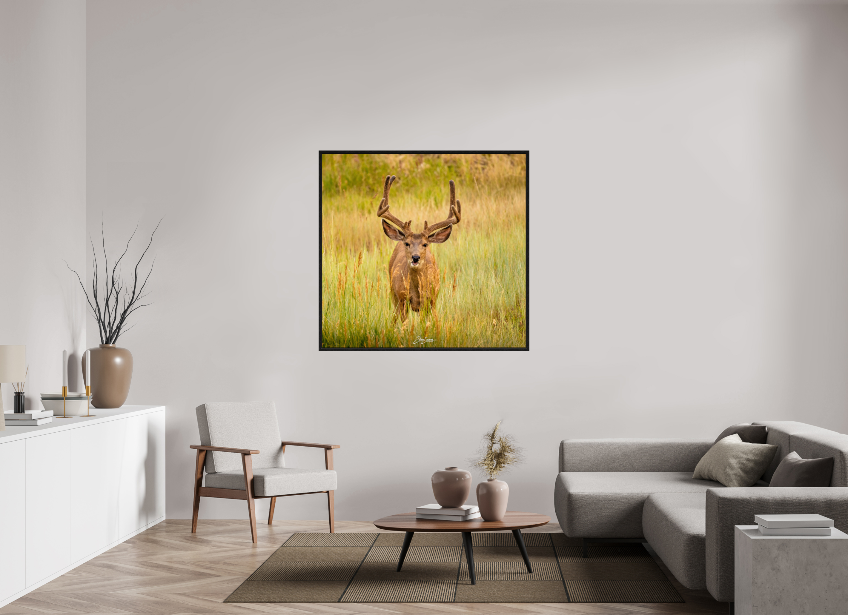 49.5 x 47″, Floater Frame Deer