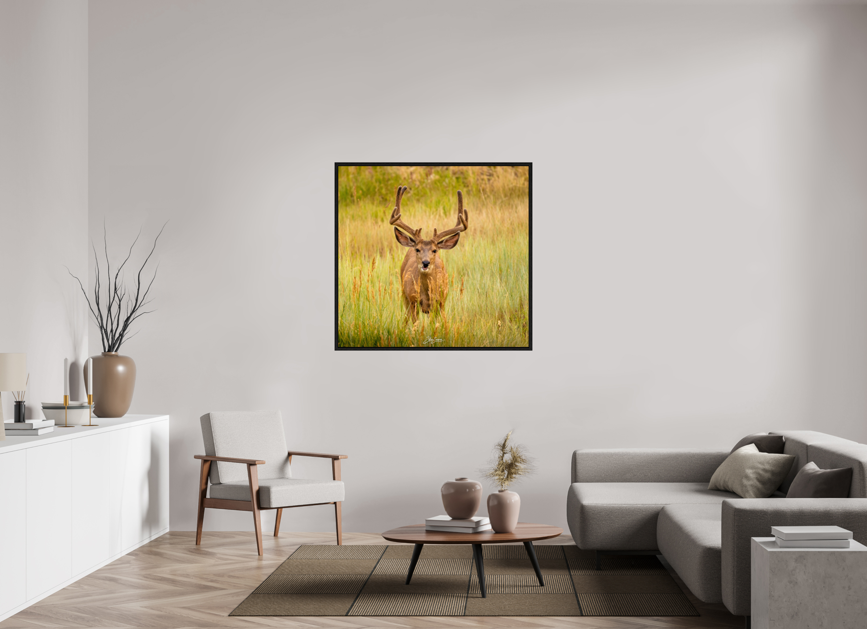 45.3 x 43″, Floater Frame Deer