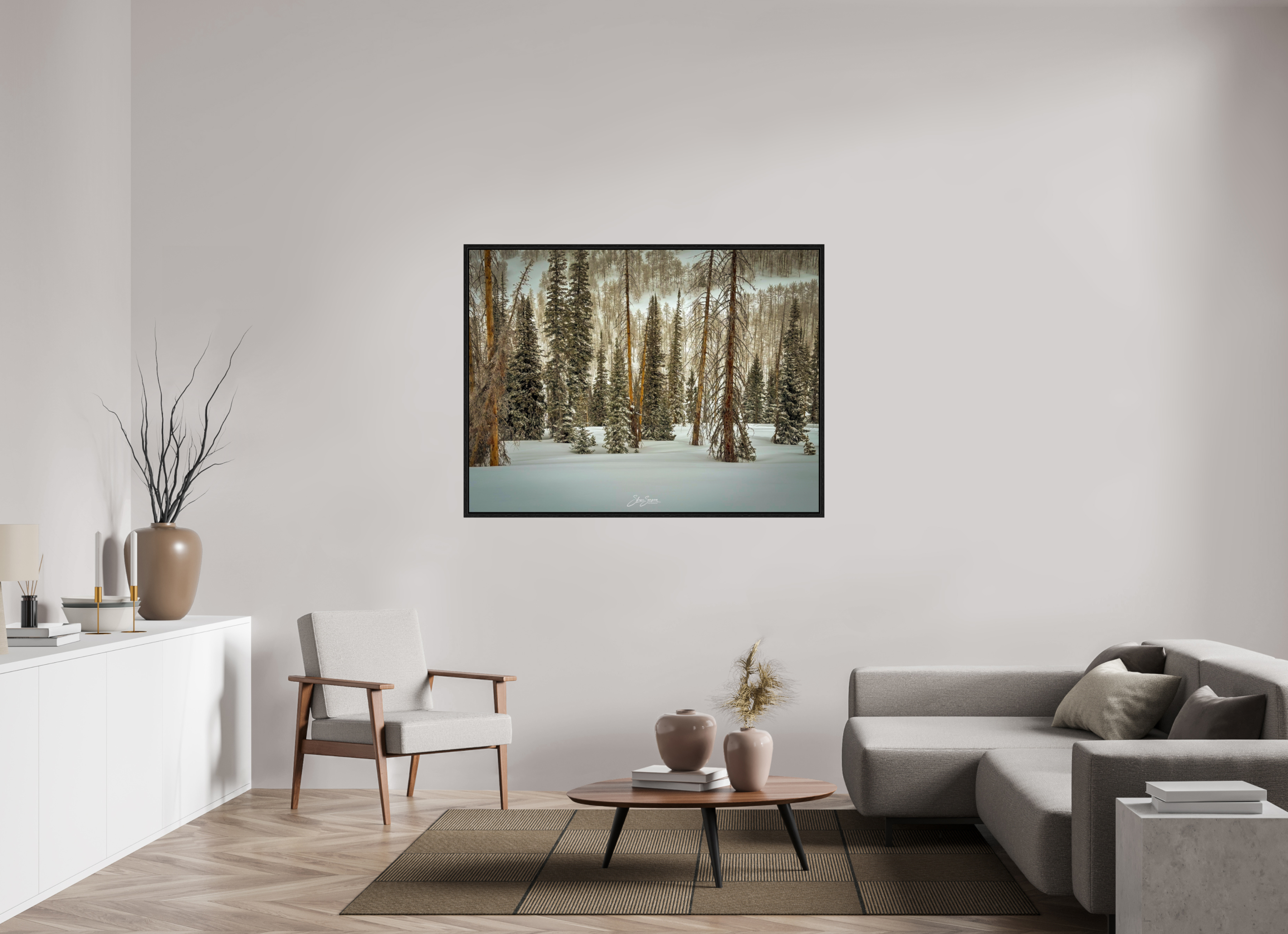 56 x 42″, Floater Frame Winter in the pine
