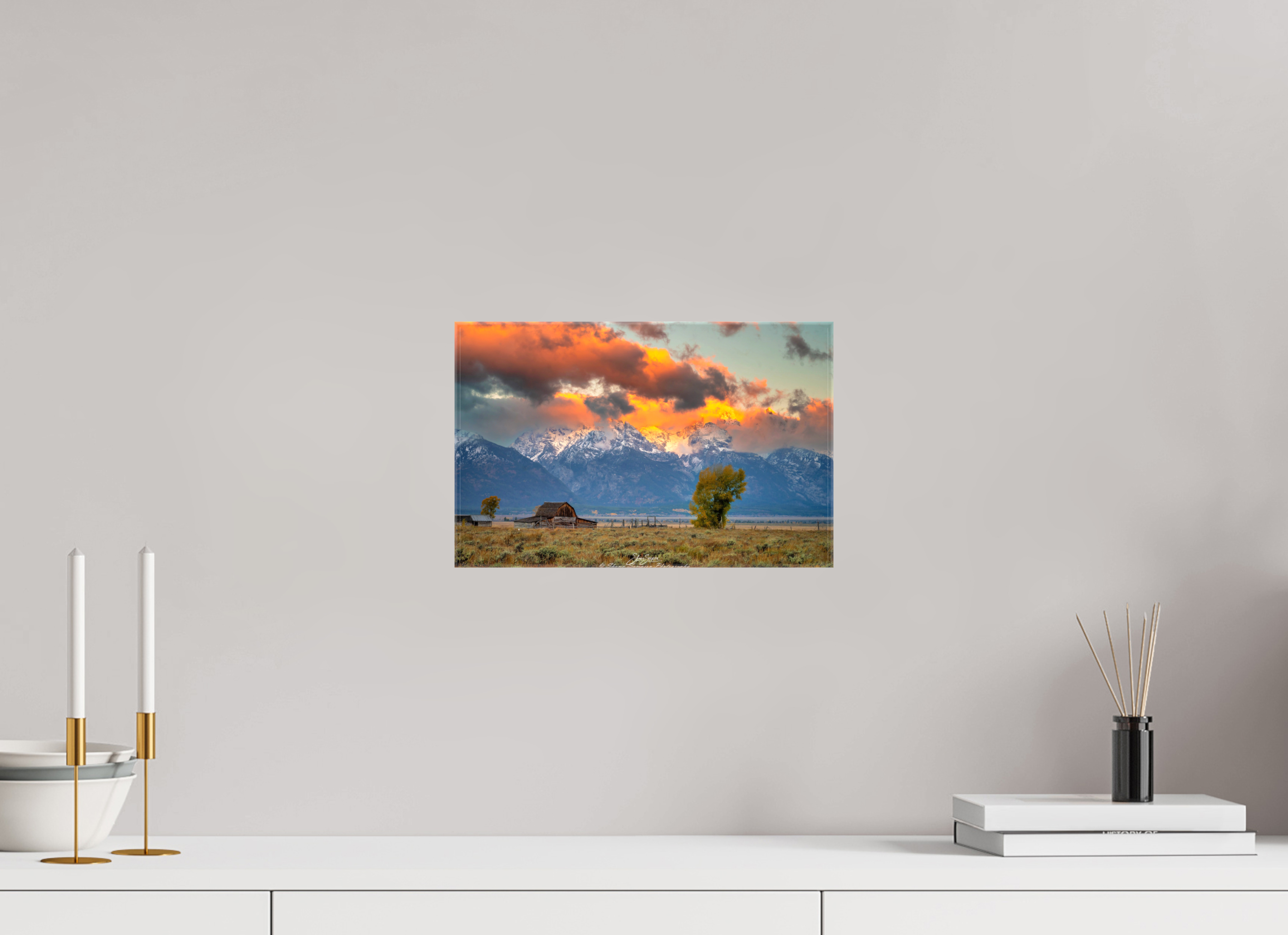 12.6 x 8″, Canvas Tetons on Fire