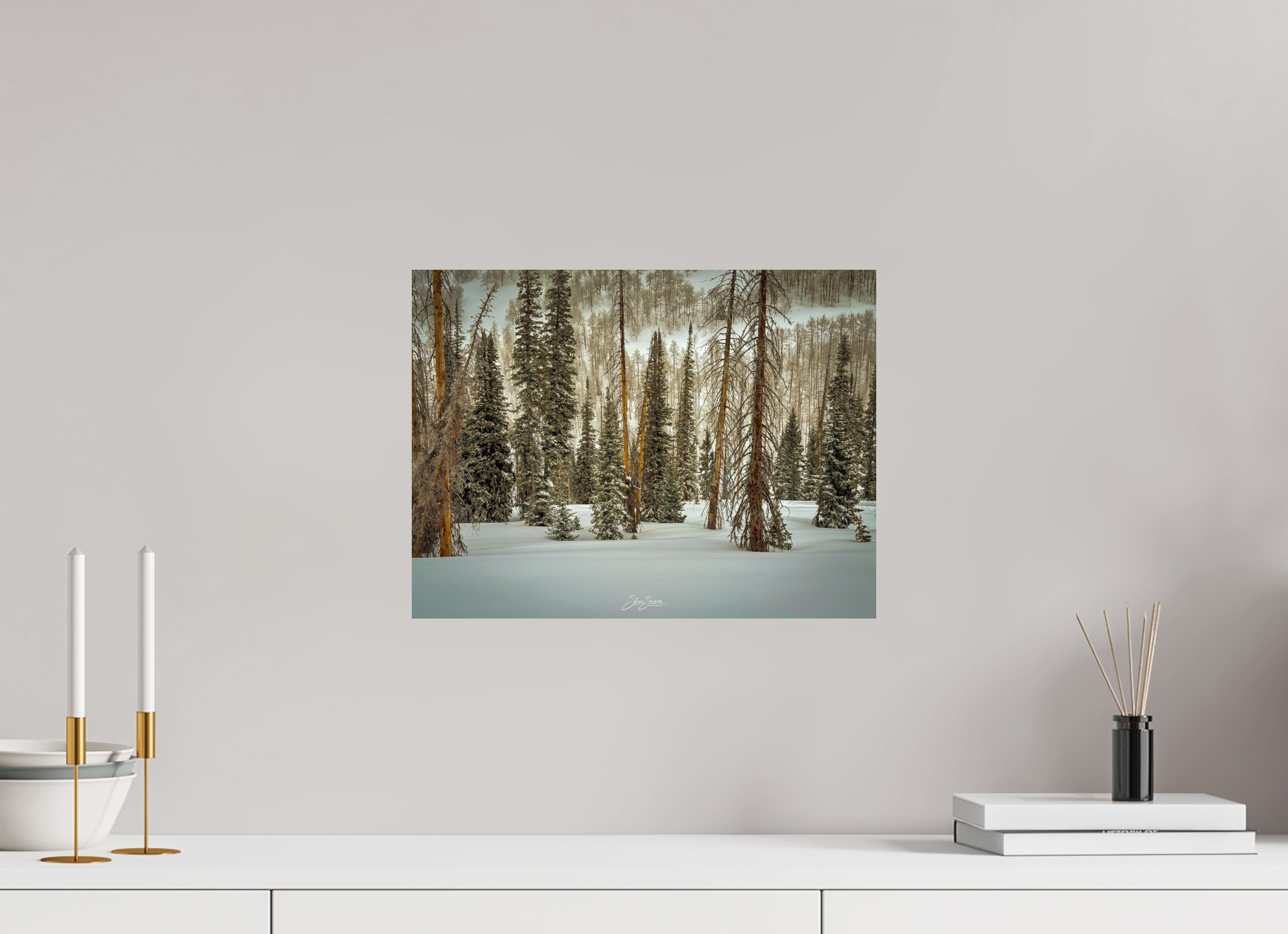16 x 12″, Metal Winter in the pine