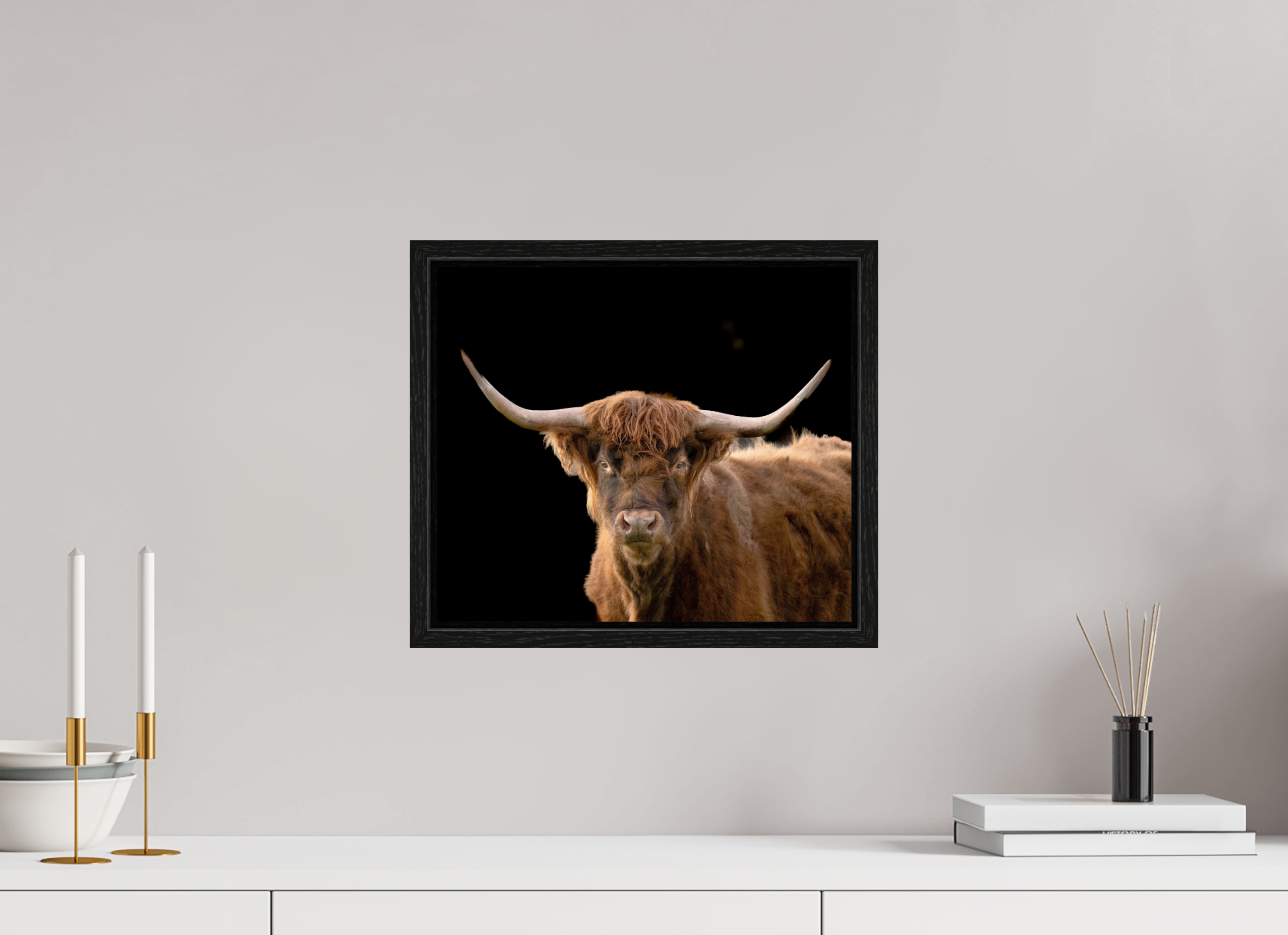 14.1 x 12″, Floater Frame The Long Horn