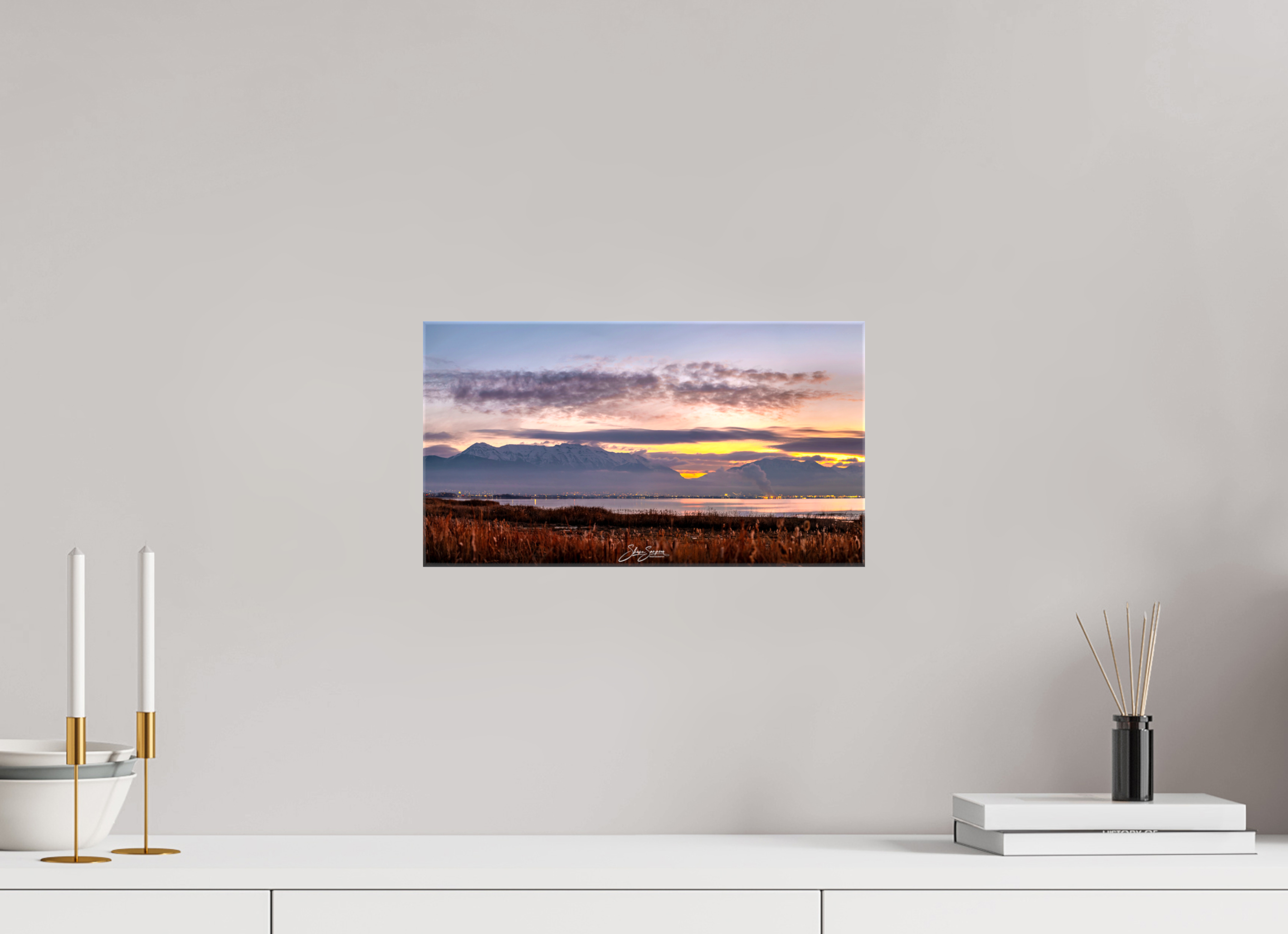 14.7 x 8″, Canvas Morning at the lake