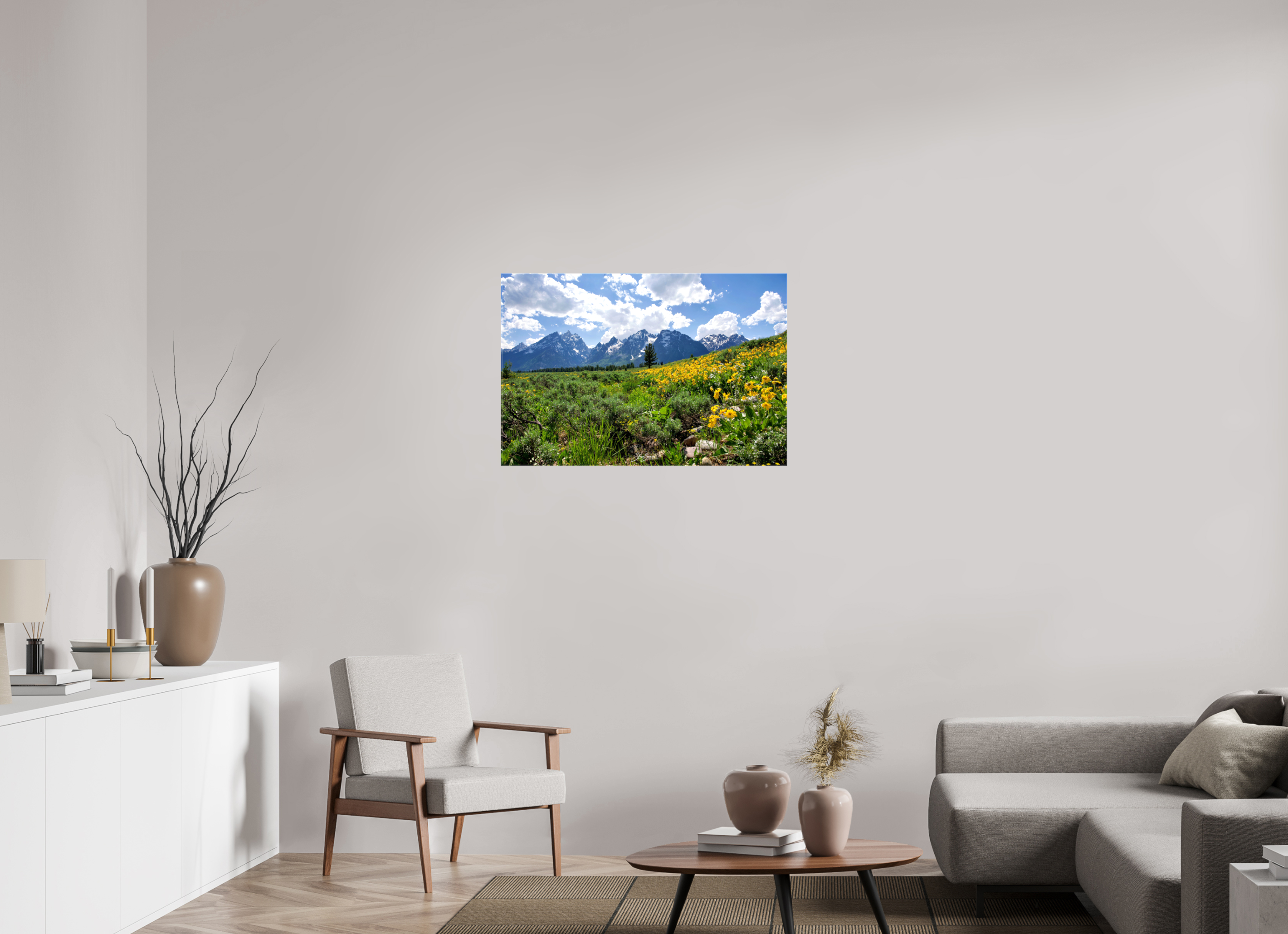 36 x 24″, Canvas Tetons in sunflowers