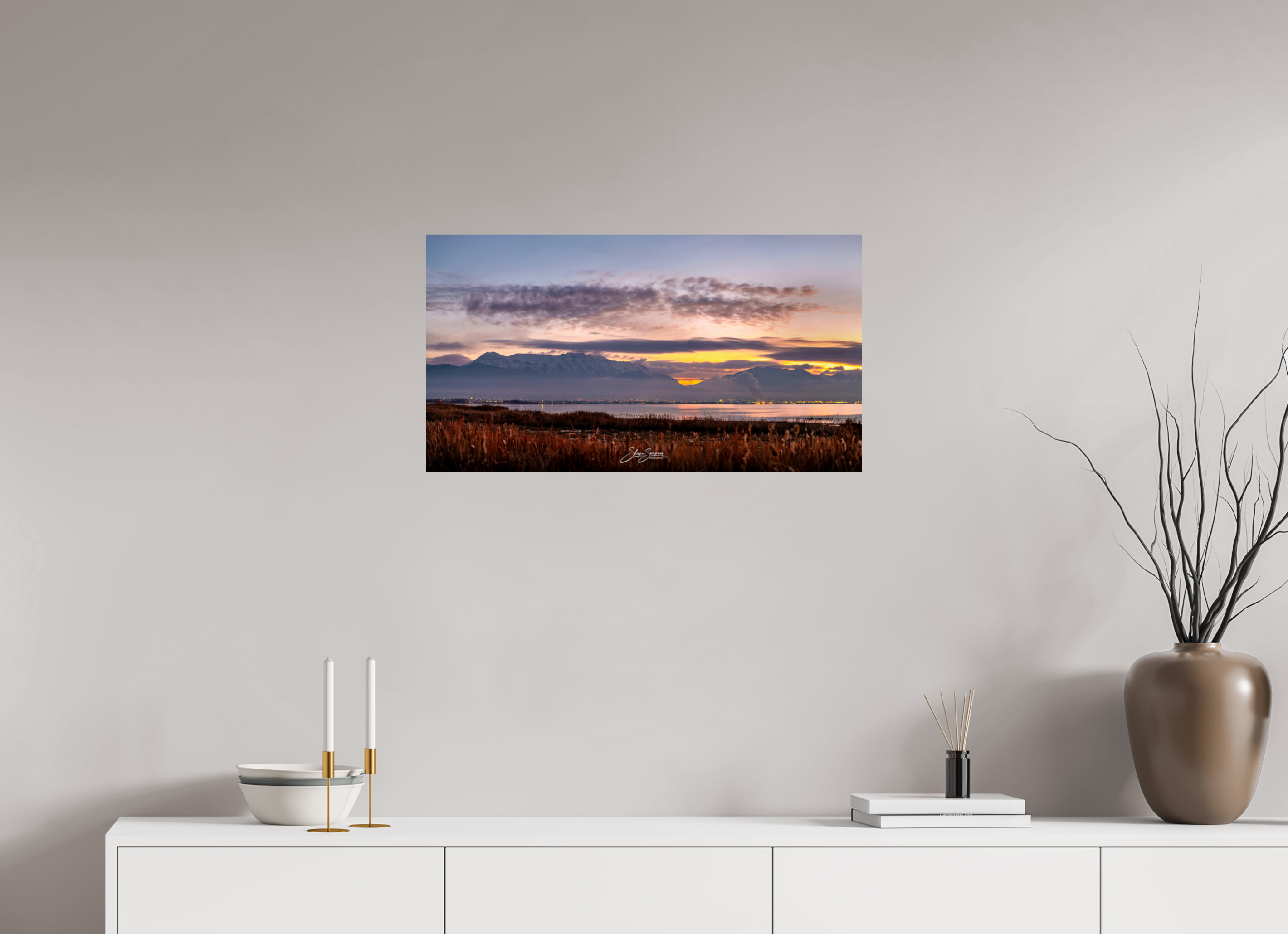 29.4 x 16″, Metal Morning at the lake