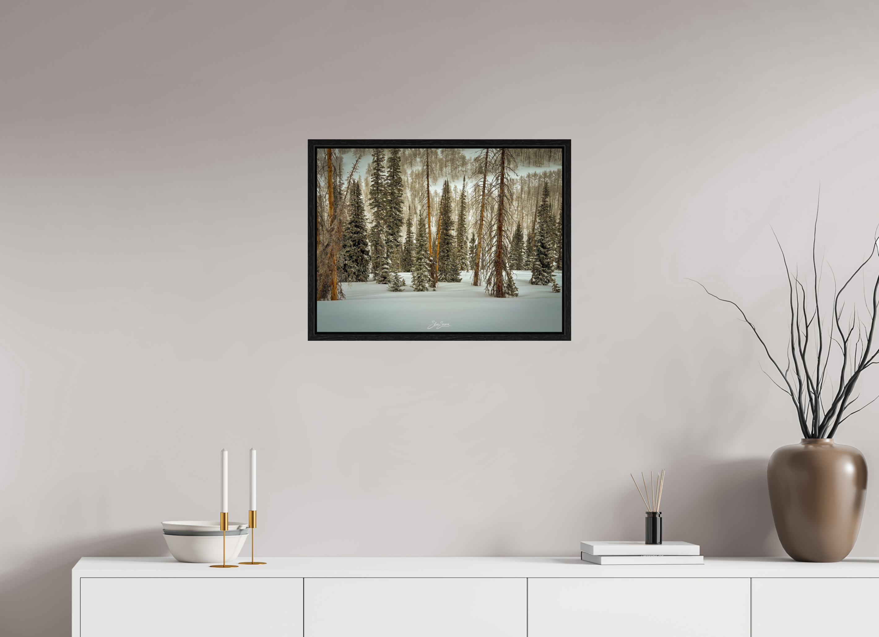 24 x 18″, Floater Frame Winter in the pine