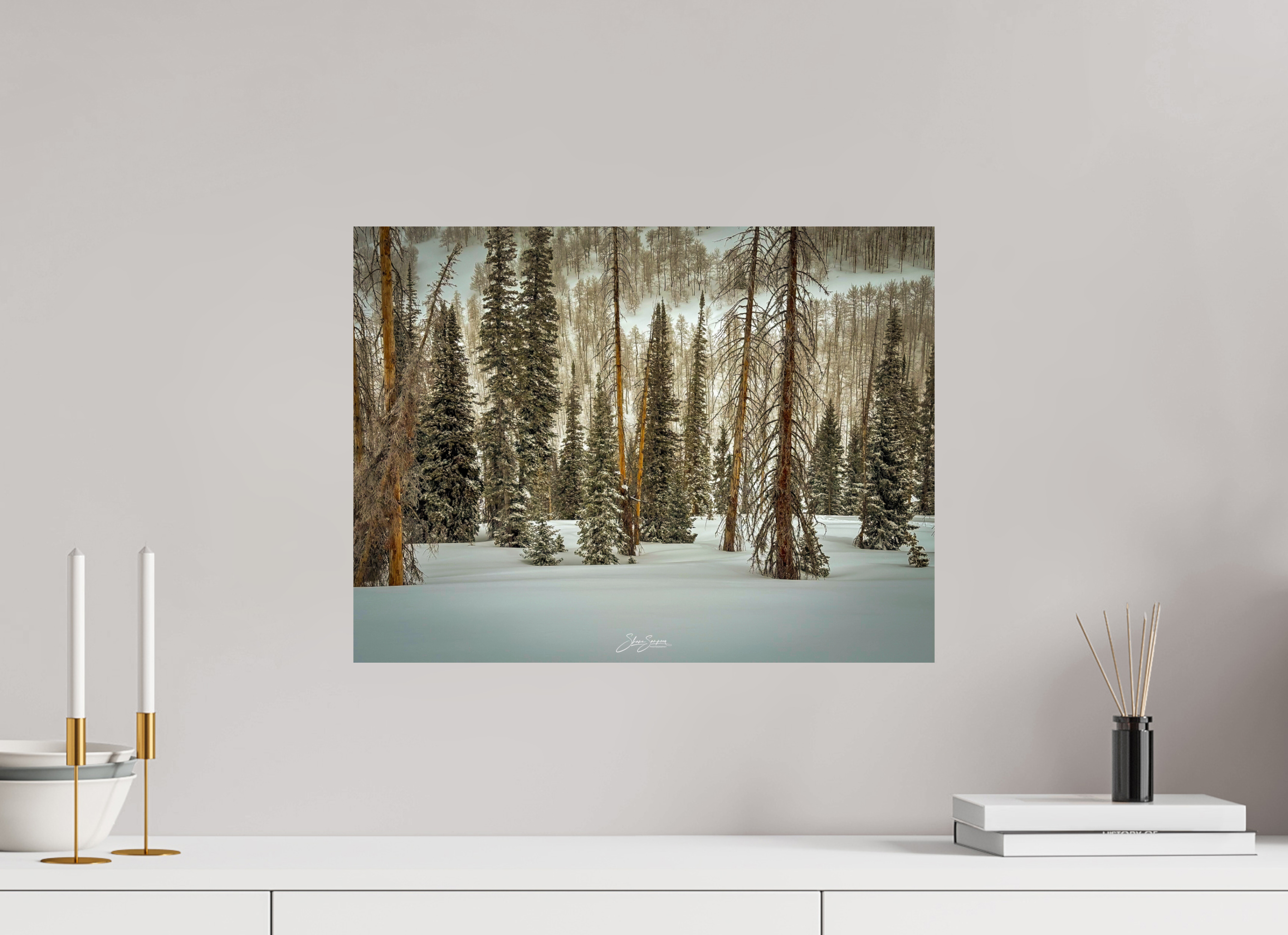 20 x 15″, Metal Winter in the pine