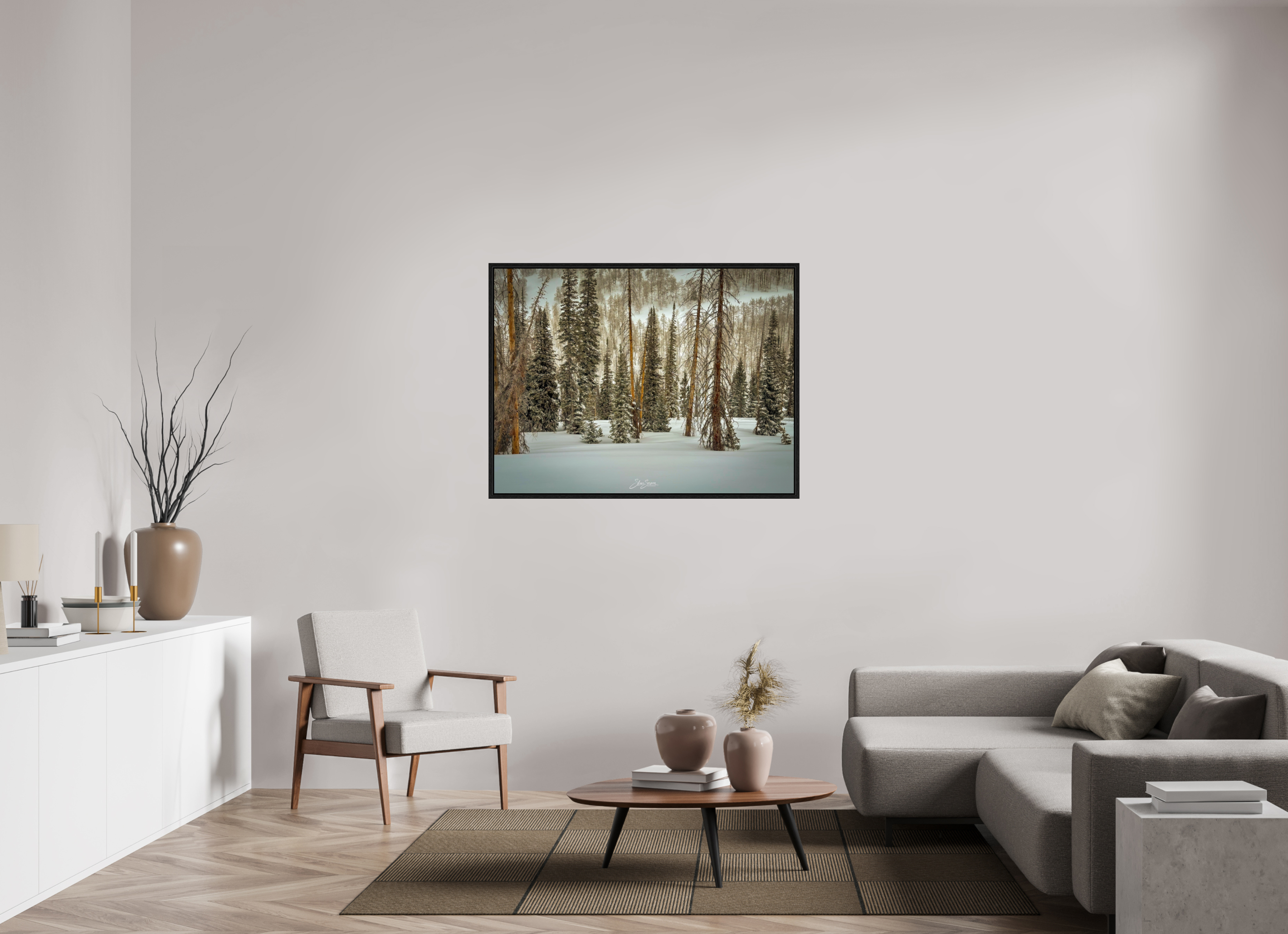 48 x 36″, Floater Frame Winter in the pine