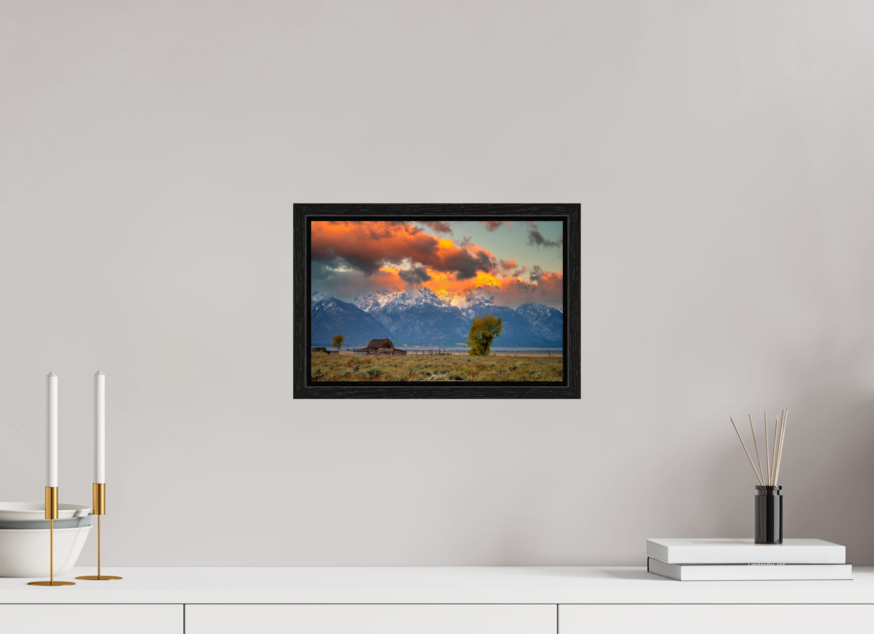 12.6 x 8″, Floater Frame Tetons on Fire