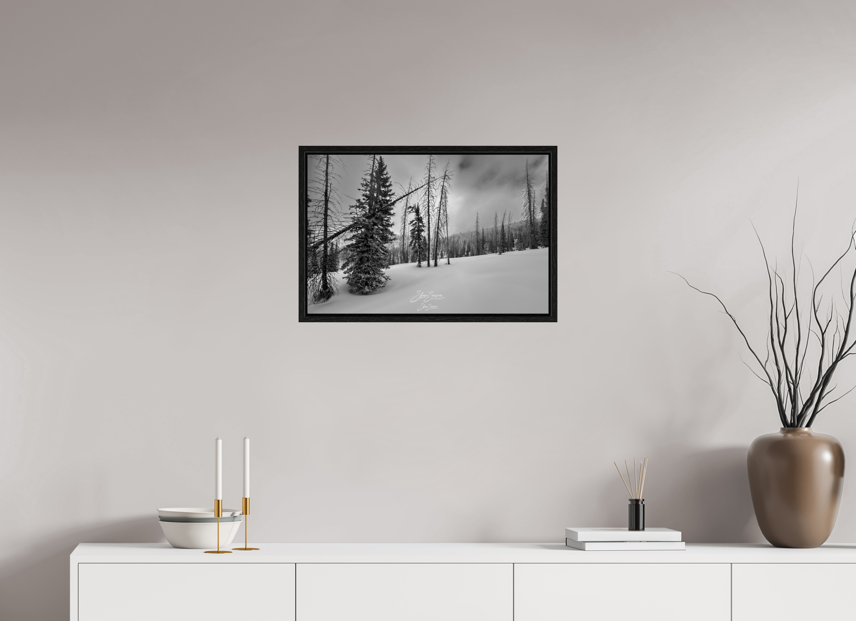 24.3 x 16″, Floater Frame winter bw
